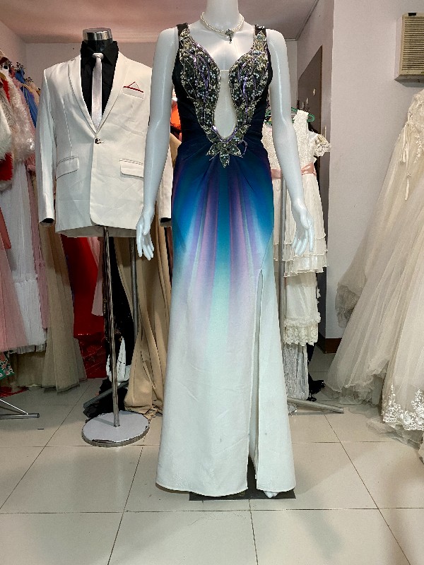 Colored Long Gown With Slit In Front