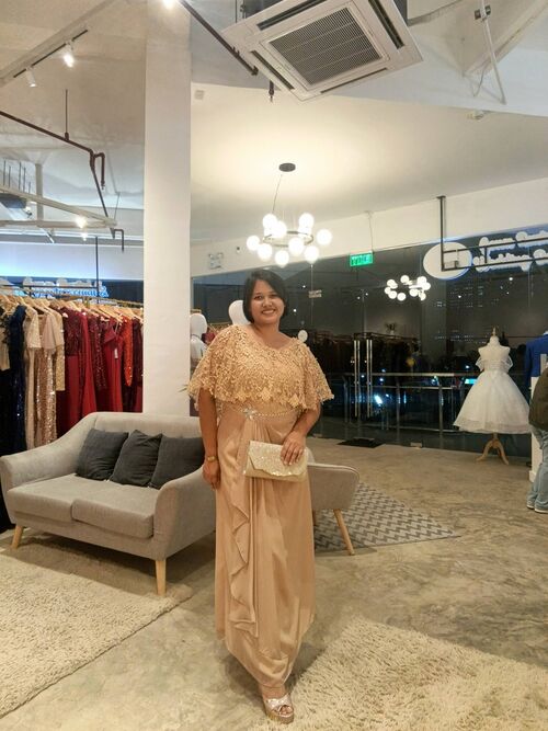 Nude Leaves Drape Mother Dress / Sponsor Gown