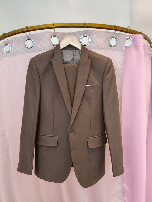 Coffee Brown with White Pocket Suit Set