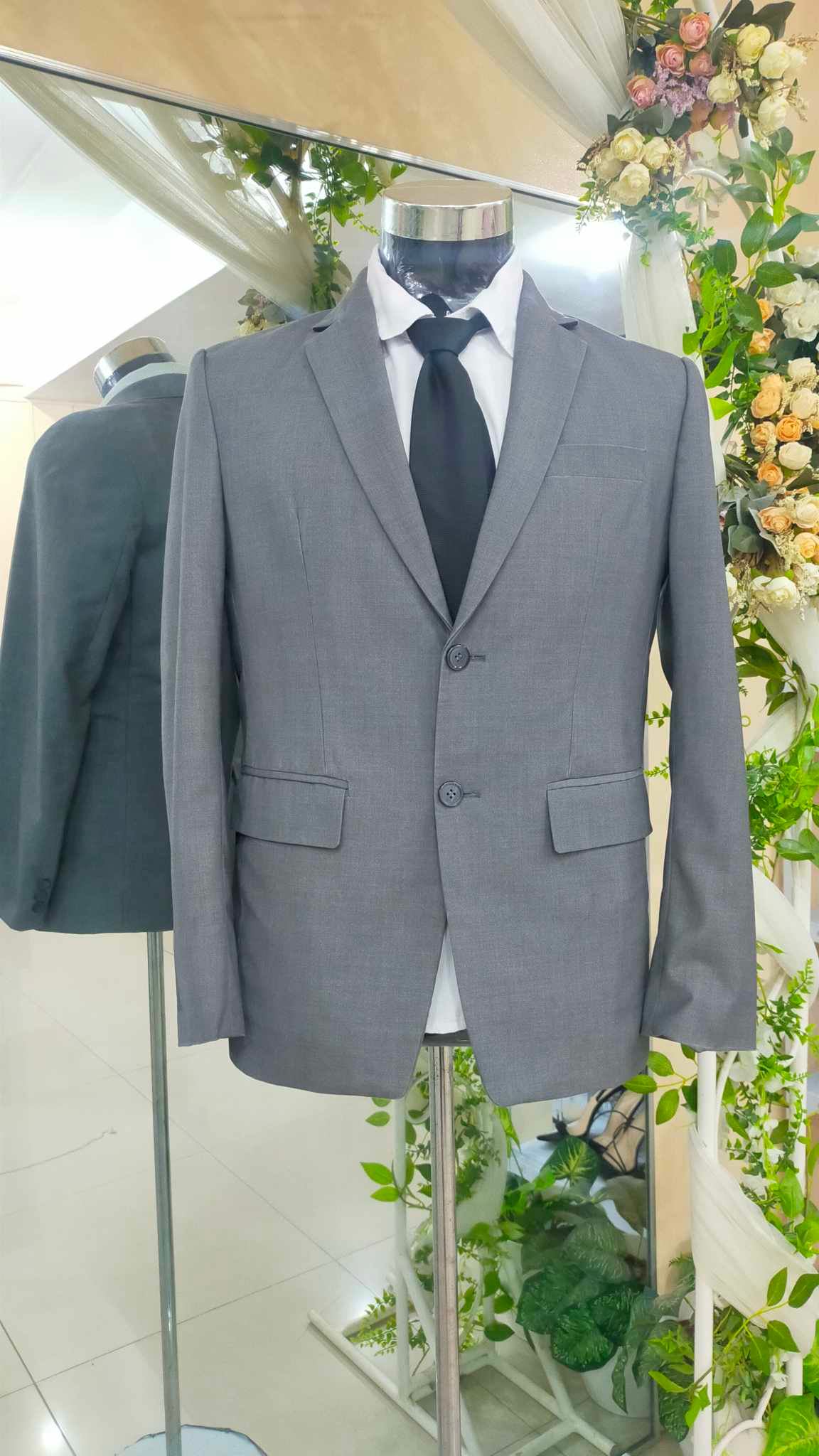 Plus Size Gray Expert Two button Jacket Tuxedo Suit Set