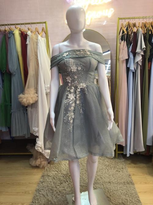 Sage Green Glittery Umbrella Cocktail Dress