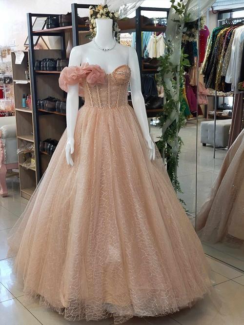 Luxurious Rose Pink One shoulder Ruffle Ball Gown