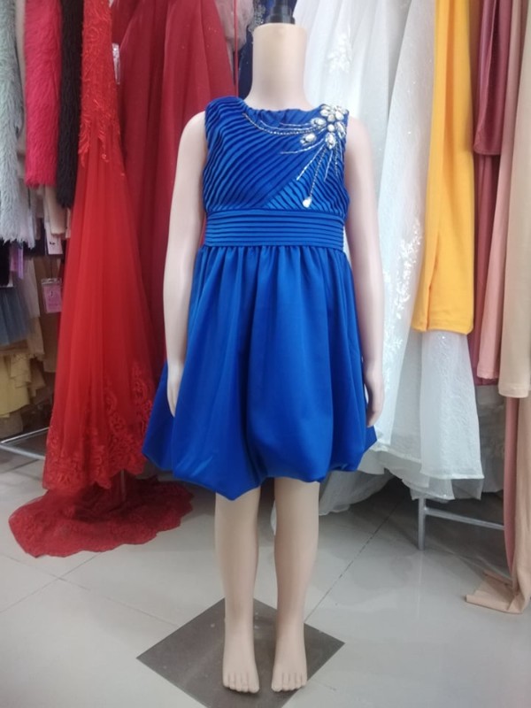 Royal Blue Satin Bubble Skirt Dress for Kid