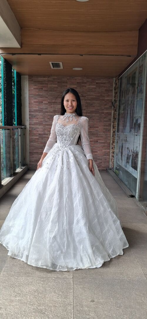 Silver Lace Applique Sweetheart Neckline with Choker Wedding Gown