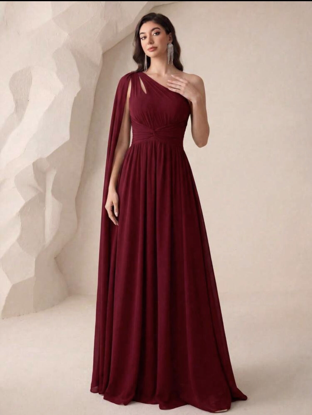 One Shoulder Cut Out Twist Front Bridesmaid Gown