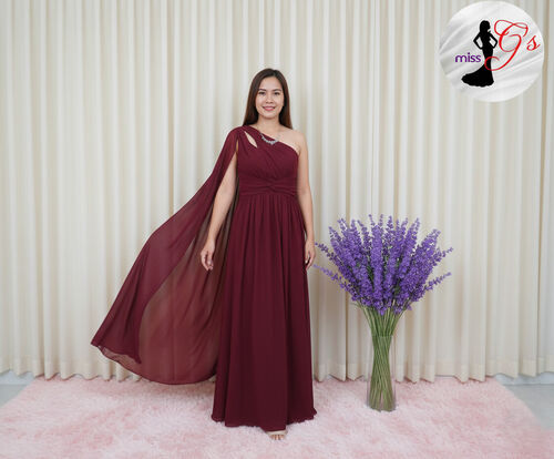 One Shoulder Cut Out Twist Front Bridesmaid Gown
