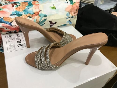 Nude Brown Silver Strap Heels