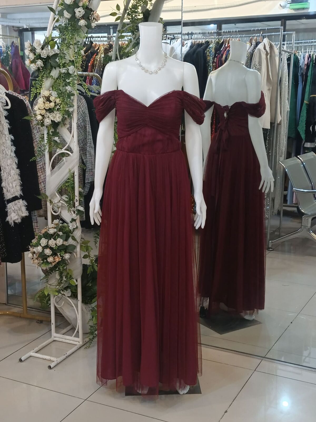 Maroon Tulle Bridesmaid Gown (Design#1)