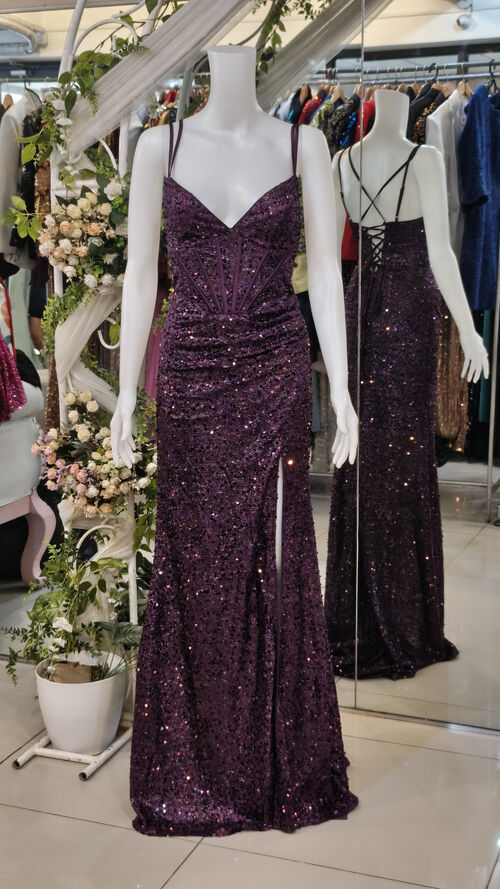 Purple Corset Sexy Sleeveless Glittery long Gowns
