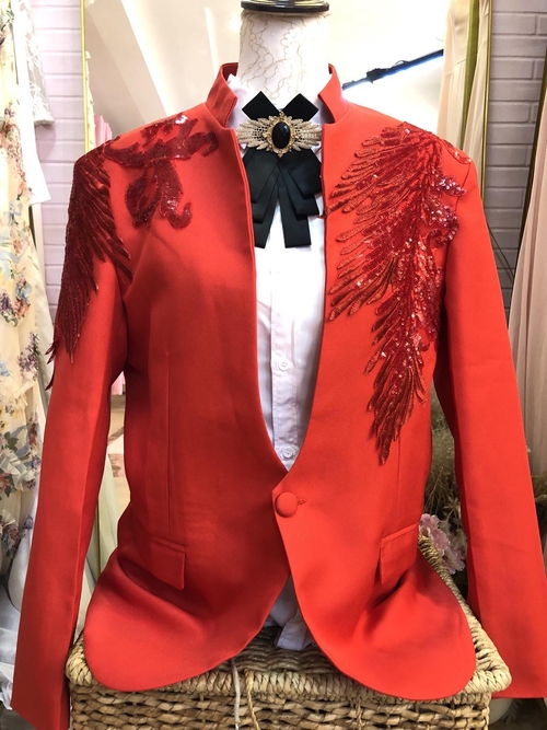 Red Leaves Sequins Glittery Suit
