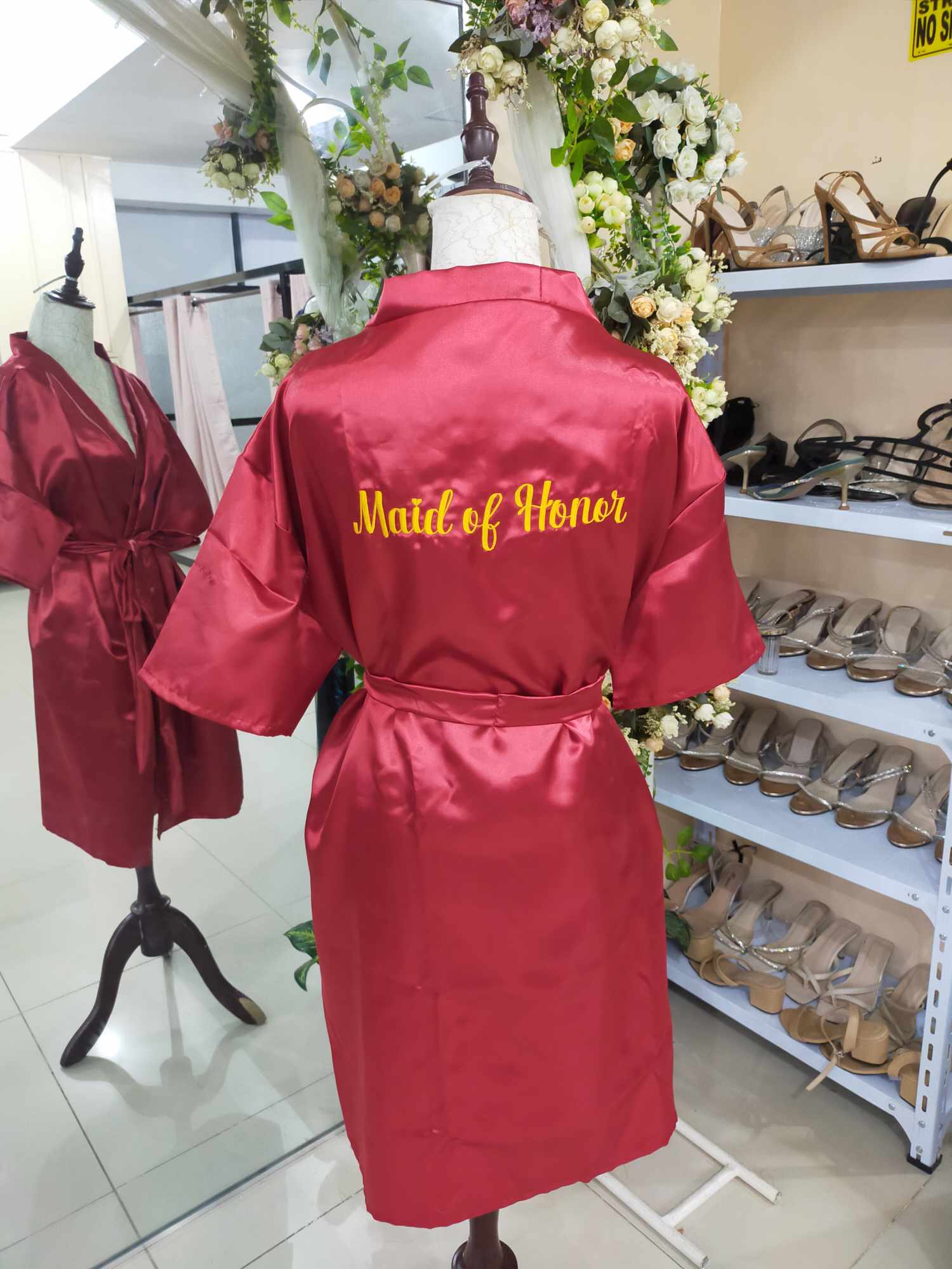 Maroon Bridal Satin Robe - Maid of Honor