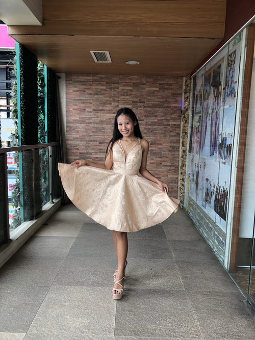 Woven Jacquard Nude Cocktail Party Dress