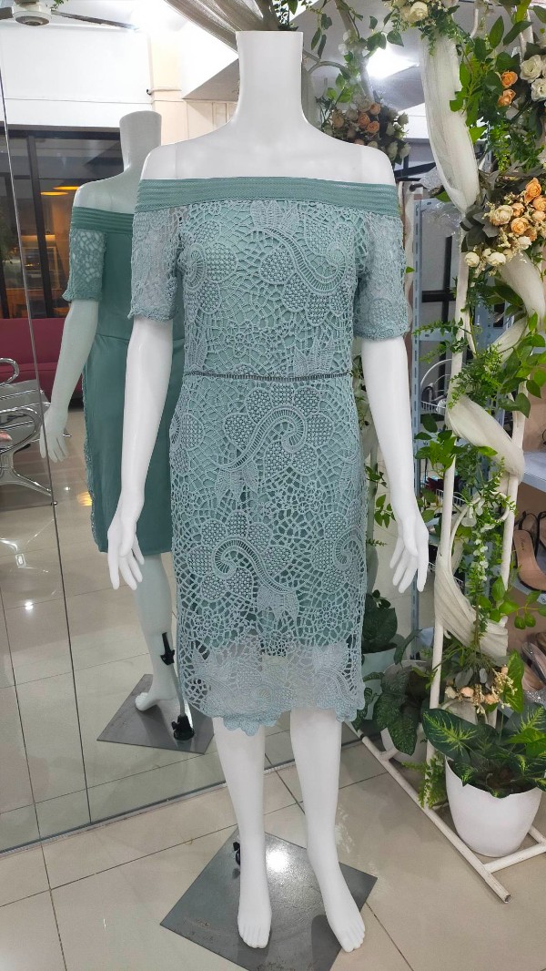 Sage Green Lace Off-Shoulder Mother Cocktail Dress