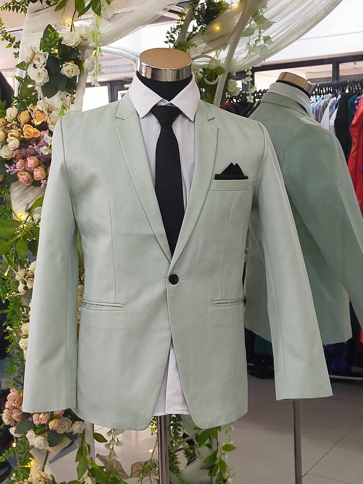 Sage Green Black Ribbon Pocket Men Suit Tuxedo - Alexander Julian