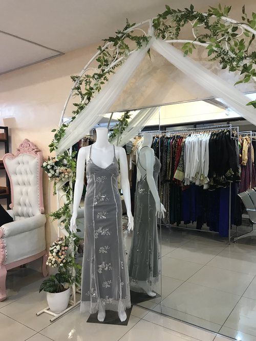White Gray Spag Sequins Long Gown