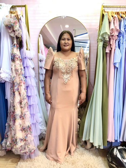 Plus Size Nude Mocha Neoprene Modern Filipiniana