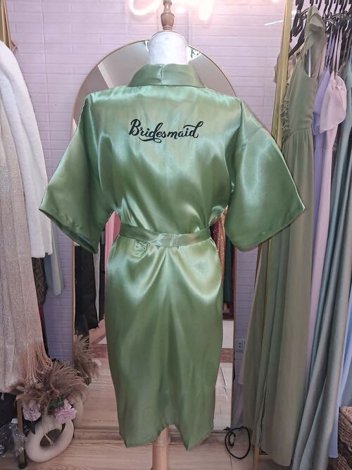 Dark Sage Green Bridesmaid Satin Robe ( Allura Font ) FOR RENT