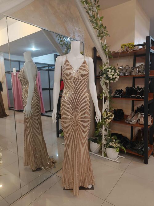 Gold Geometric Design Long Gown