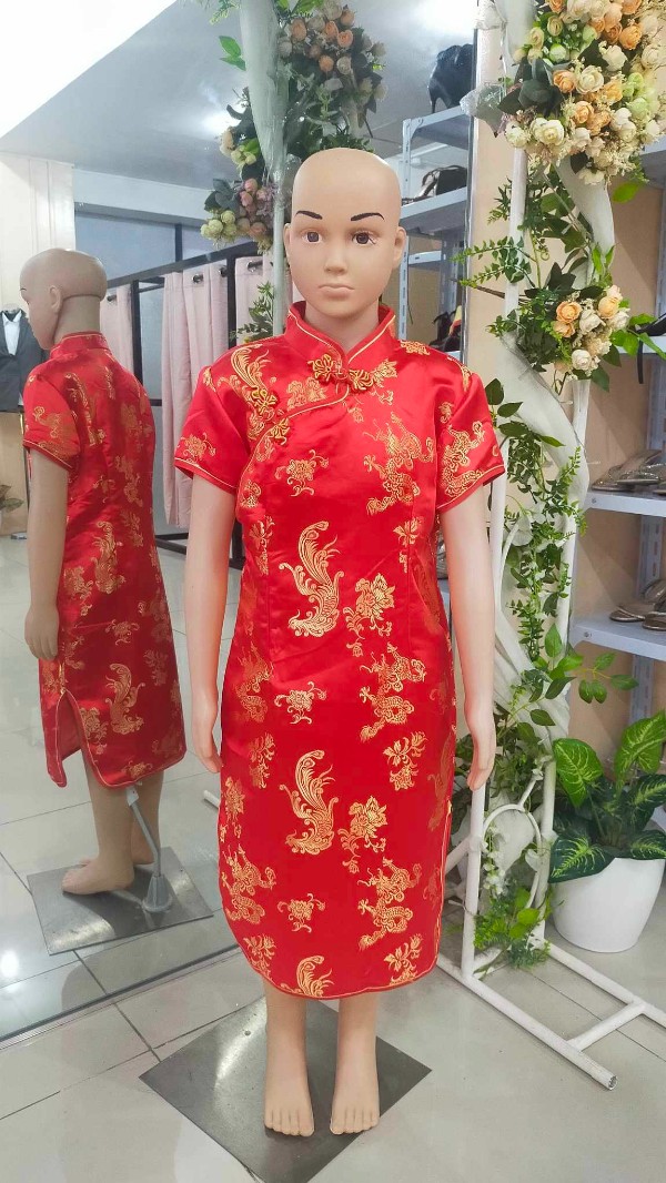 Red Chinese Cheongsam UNO Dress for KIDS Costume