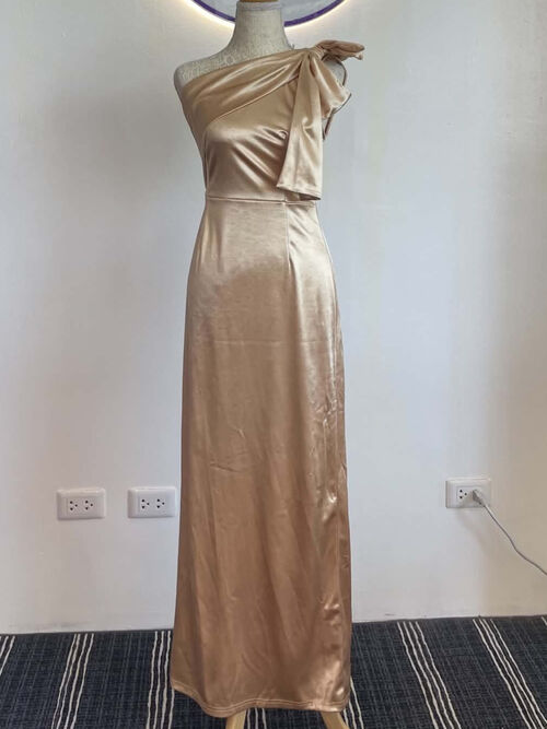 Champagne Satin One shoulder Bridesmaid Gown