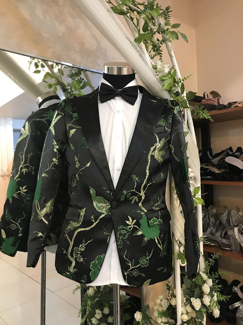 Green Gold Glittery Woodpecker Suit Tuxedo Coat