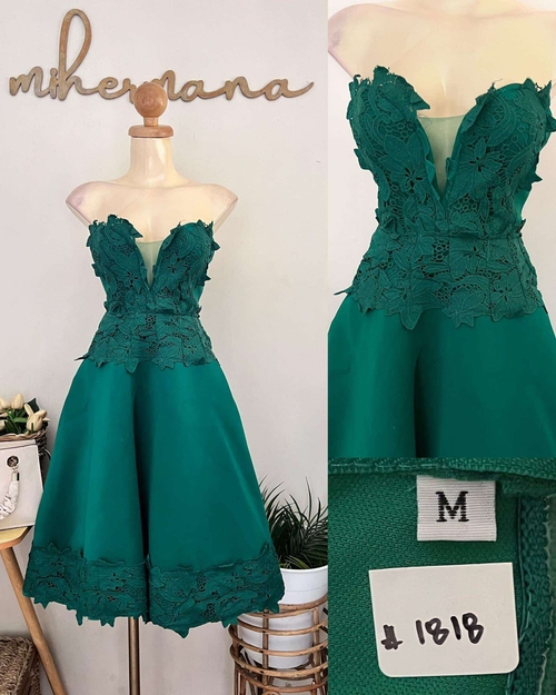 Green Floral Embroid Flowy Cocktail Dress