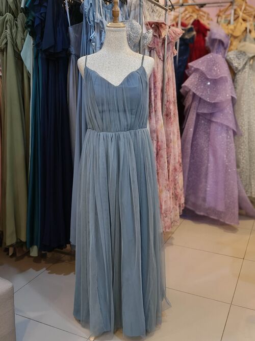 Dusty Blue Tulle Bridesmaid Dress (#2)