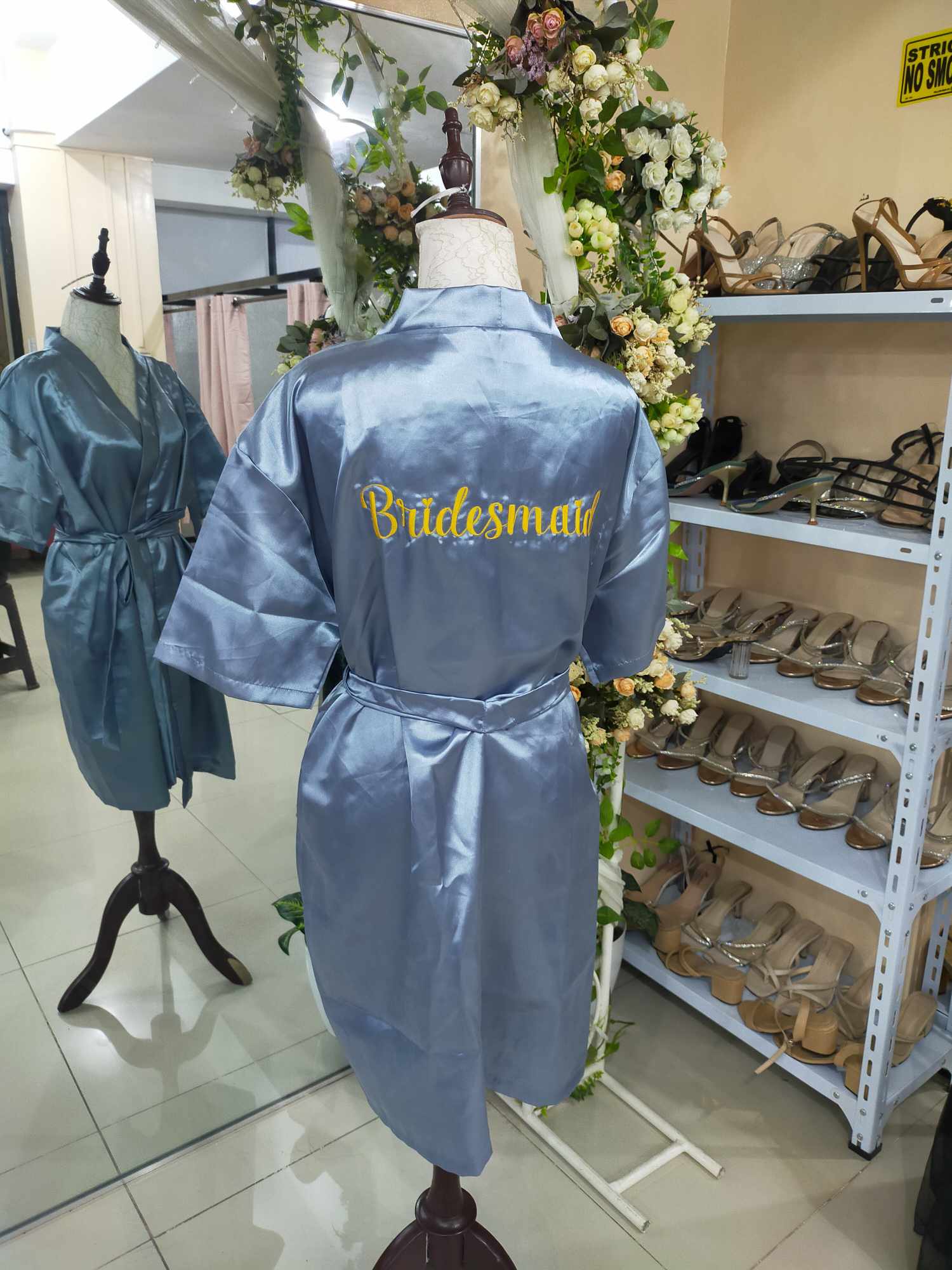 Silver Grey Satin Robe - Bridesmaid