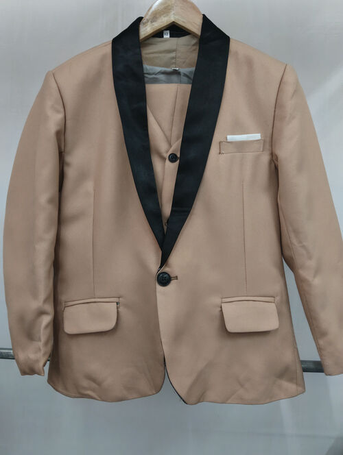 Peach Three-Piece Tuxedo with Black Satin Lapel