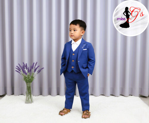 Sanro Navy Blue Tuxedo Kids Set Suit with Vest