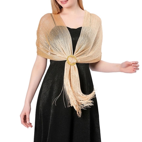 Light Nude Gold Shiny Silk Shawl For Bridesmaid