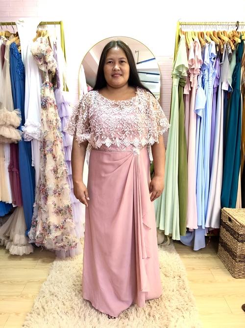 Plus Size Old Rose Leaves Drape Mother / Sponsor Gown