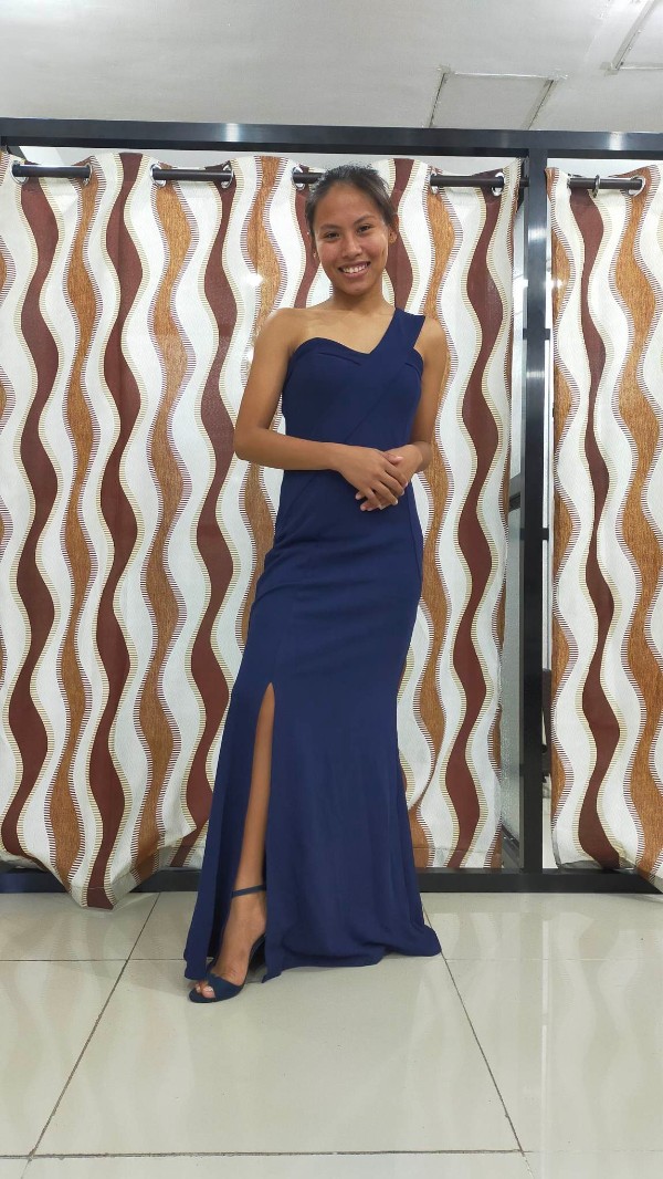 Navy Blue One-Shoulder Slit Gown