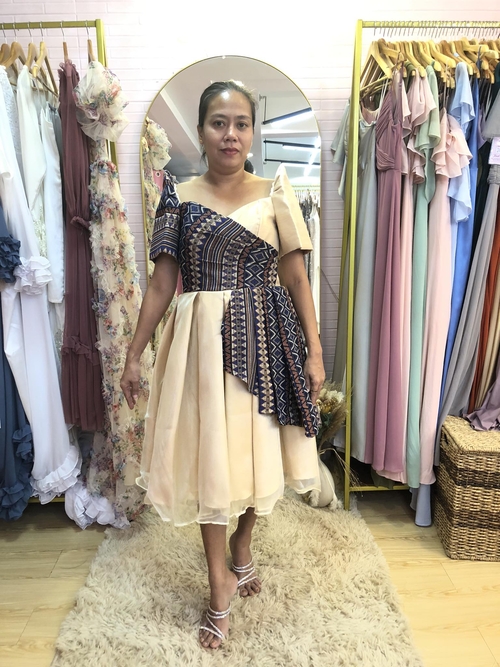 Modern Filipiniana Ethnic Beige Cocktail Dress