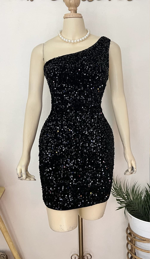 Urbanic Black Sequins One Shoulder Midi dress