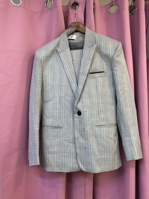 Light Gray Plaid Single-Breasted Suit