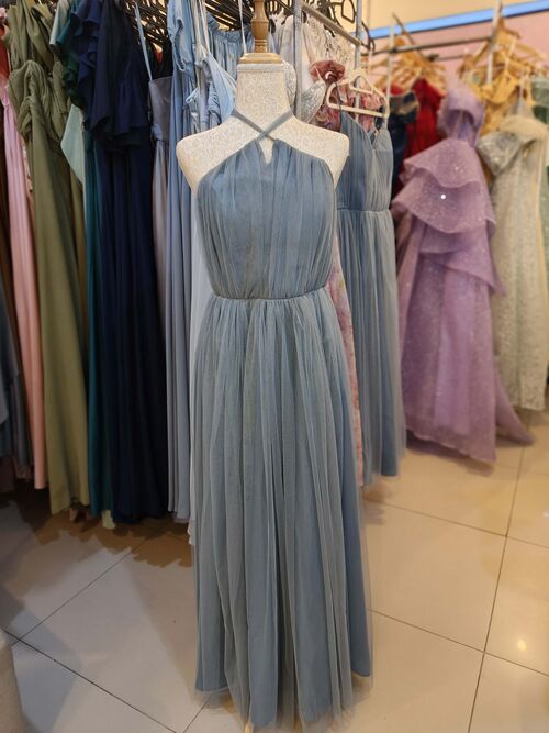 Dusty Blue Tulle Bridesmaid Dress (#4)