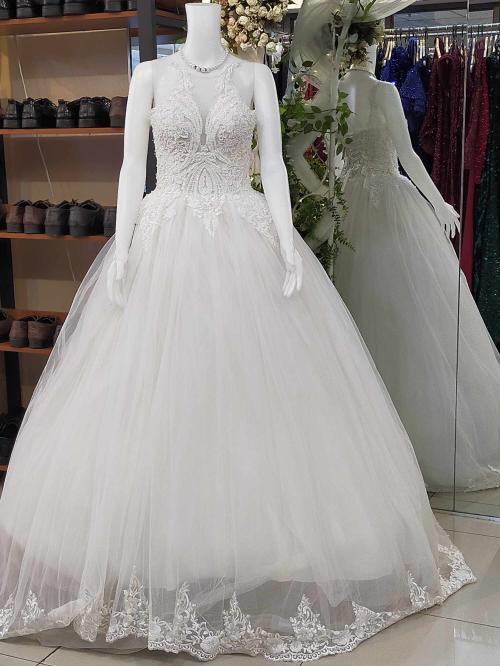 (SALE) Halter Beads Sexy Cleavage Wedding Gown