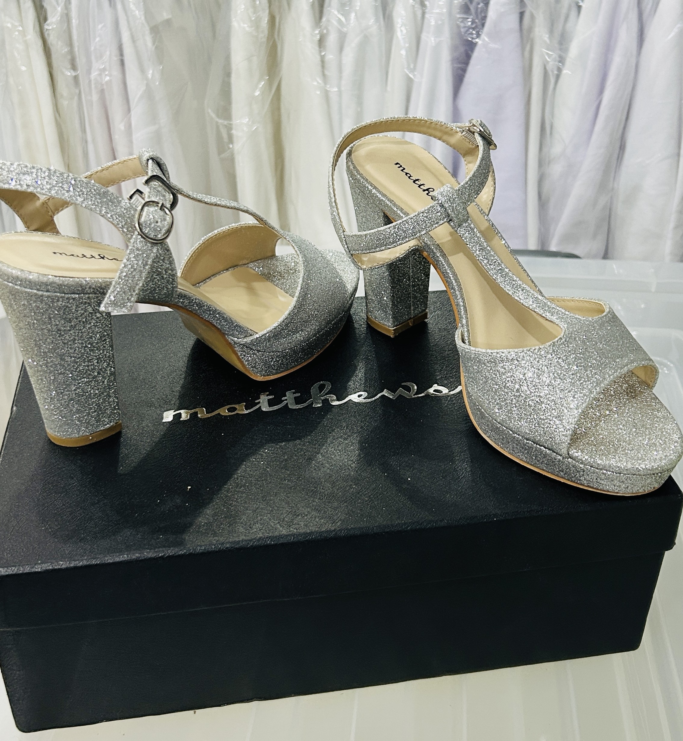 Miss Gs Matthews Silver Glittery Bridal Heels