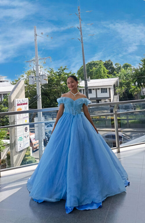 Sky blue off shoulder Corset Ball Gown