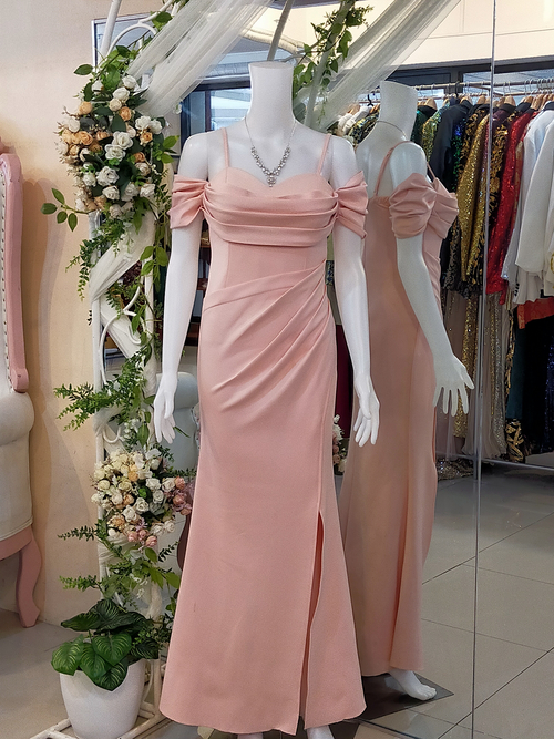 Peach Bodycon Sexy Sleeve Slit Long Gown