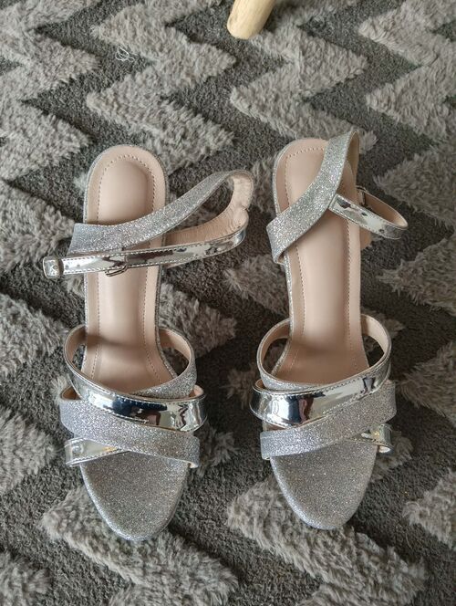 Silver Glitter with Ankle Strap Heels
