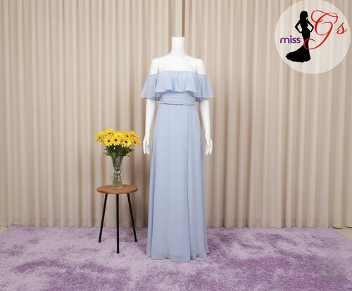 Baby Blue Blue Offshoulder Chiffon Slit Bridesmaid Gown