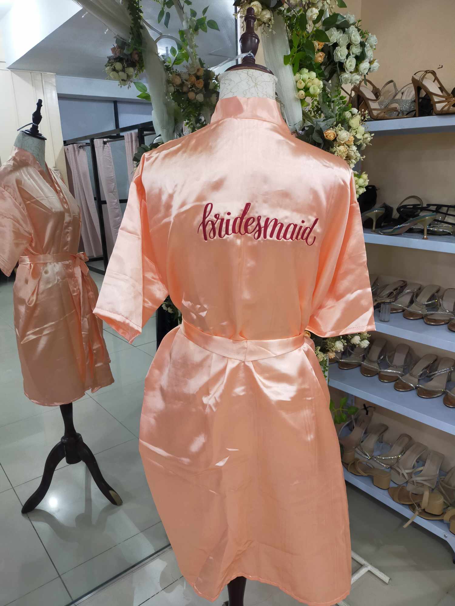Peach Satin Robe - Bridesmaid