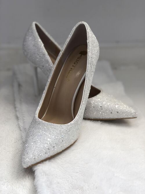 White Chunky Glittery Bridal Shoes