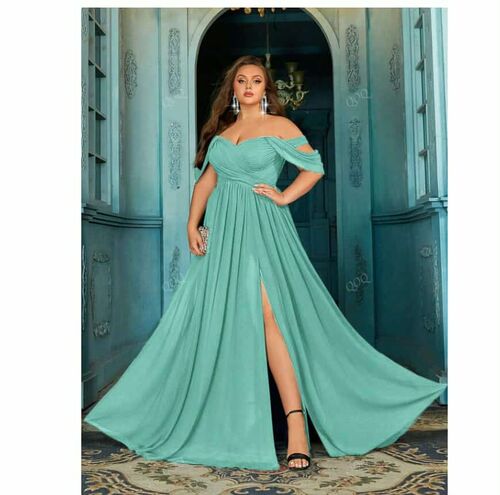 Plus Size Sweetheart Collar Crossed Chiffon Bridesmaid Gown(Mint Green)