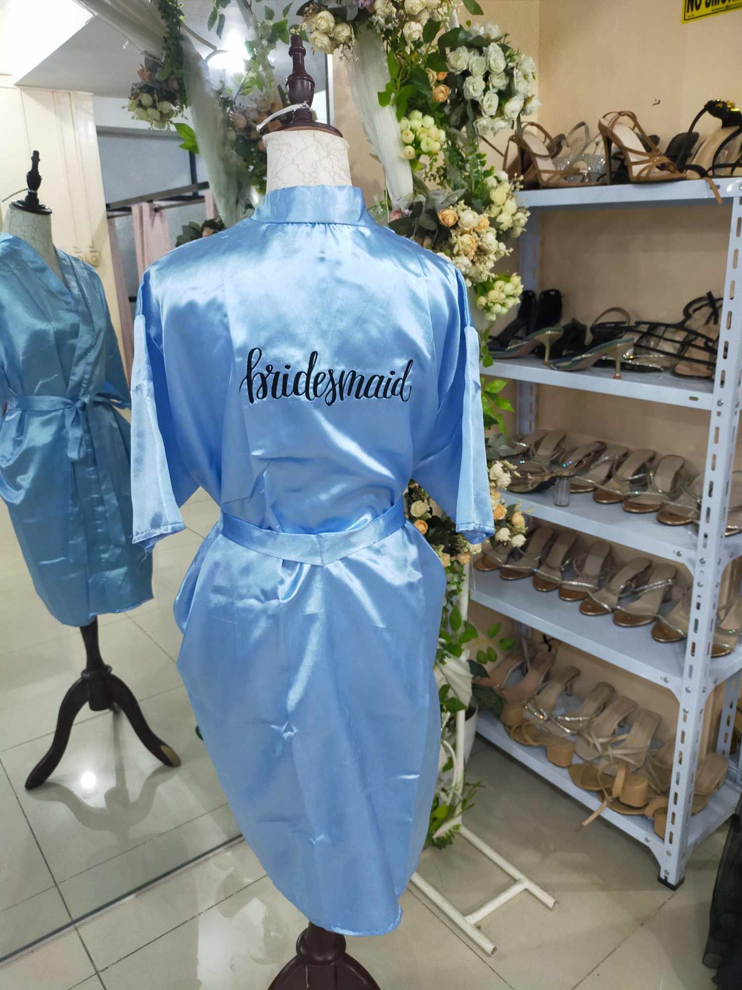 Light Blue Satin Robe - Bridesmaid