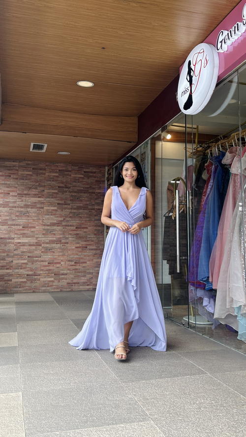 Purple Lavender Chiffon Open Front Bridesmaid Gown
