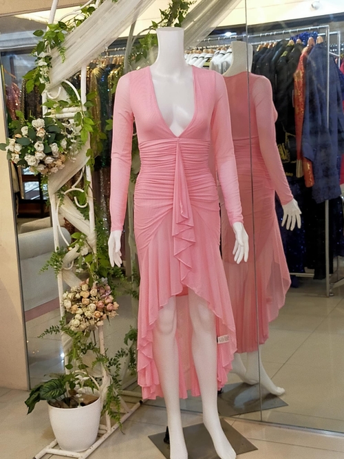 Pastel Pink Deep Cleavage Simple Dress