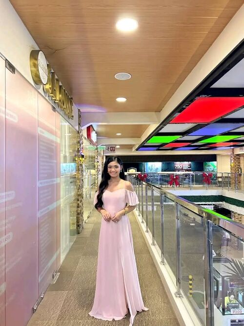 Dusty Pink Peach Offshoulder Spag Chiffon Slit Bridesmaid Gown
